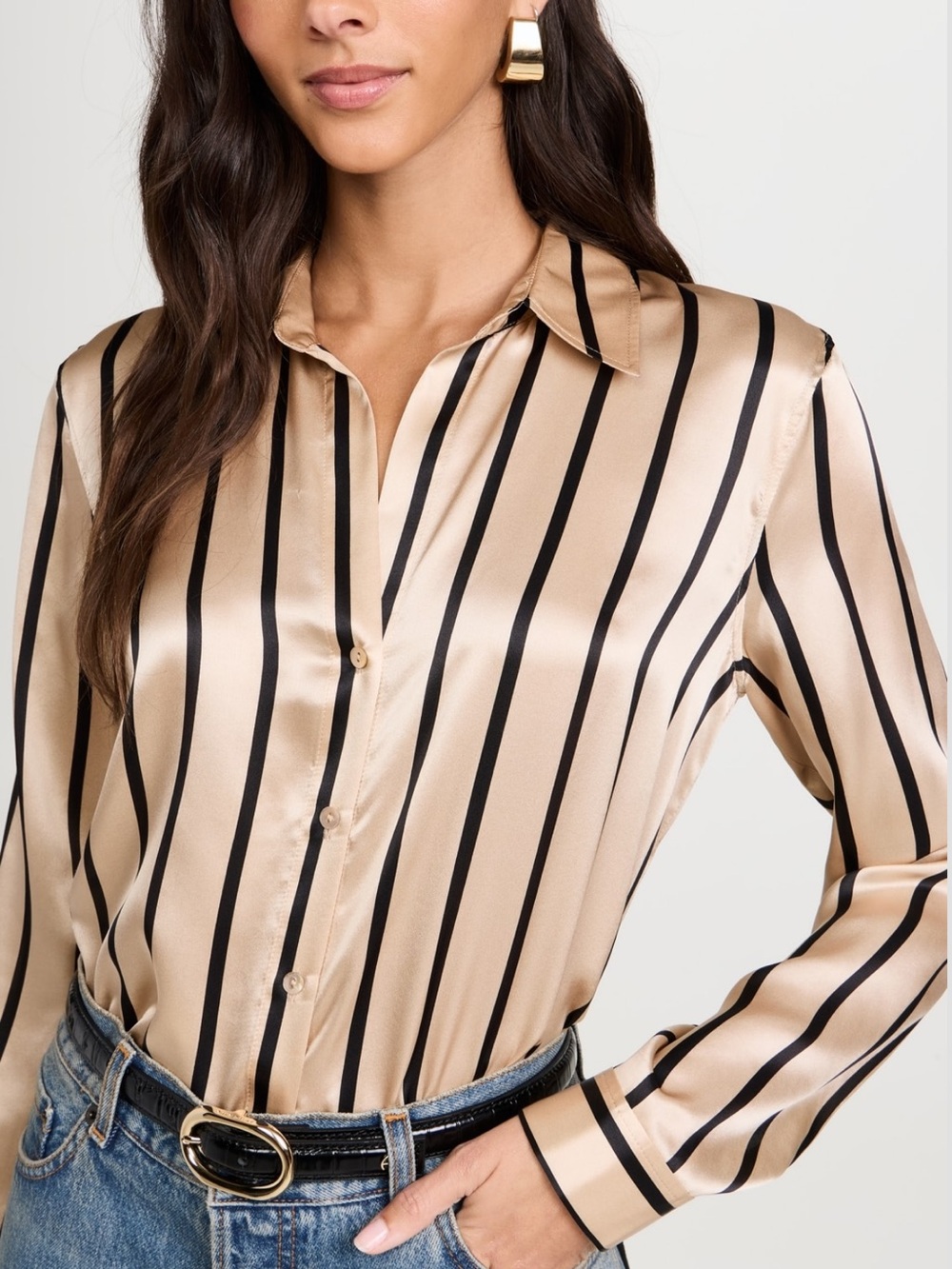 L'Agence 100% Silk Tyler Striped Satin Top